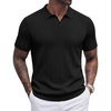 image:imageCOOFANDY Mens Knit Polo Shirts V Neck Short Sleeve Ribbed Textured Polo Shirt Stretch Casual Golf Shirts Collared T ShirtBlack