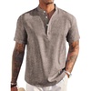 image:imageCOOFANDY Mens Linen Henley Shirt Short Sleeve Casual Summer Beach Hippie T ShirtsA Brown