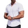 image:imageCOOFANDY Mens Muscle Fit Dress Shirts Stretch Wrinkle Free Short Sleeve Button Down Shirt Casual Solid Untucked Shirt01white