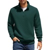 image:imageCOOFANDY Mens Quarter Zip Pullover Quilted Sweatshirt Knit Long Sleeve Mock Neck Sweater Polo with PocketGreen