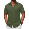 image:imageCOOFANDY Mens Short Sleeve Button Down Shirt Casual Cotton Shirts Beach Summer Linen Shirts with PocketArmy Green