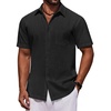 image:imageCOOFANDY Mens Short Sleeve Button Down Shirts Casual Cotton Beach Summer Linen Textured ShirtsBlack