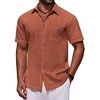 image:imageCOOFANDY Mens Short Sleeve Button Down Shirts Casual Cotton Beach Summer Linen Textured ShirtsBurnt Orange