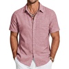 image:imageCOOFANDY Mens Short Sleeve Button Down Shirts Casual Linen Shirts for Men Textured Summer Beach ShirtPink