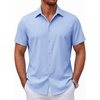 image:imageCOOFANDY Mens Short Sleeve Button Down Shirts Casual Summer Shirt Untucked Dress ShirtsClear Blue