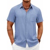 image:imageCOOFANDY Mens Short Sleeve Button Down Shirts Casual Summer Shirts Linen Beach Shirt with PocketBlue