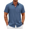 image:imageCOOFANDY Mens Short Sleeve Button Down Shirts Casual Summer Shirts Linen Beach Shirt with PocketDark Blue