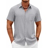 image:imageCOOFANDY Mens Short Sleeve Button Down Shirts Casual Summer Shirts Linen Beach Shirt with PocketLight Grey