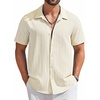 image:imageCOOFANDY Mens Short Sleeve Casual Button Down Shirts Textured Summer Beach ShirtBeige