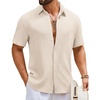 image:imageCOOFANDY Mens Short Sleeve Casual Shirts Button Down Striped Summer Shirts Textured Vacation Beach ShirtA WhiteBeige
