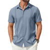 image:imageCOOFANDY Mens Short Sleeve Cuban Guayabera Shirt Casual Summer Beach Button Down ShirtsAblue