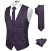 image:imageCOOFANDY Mens Suit Vest Tie Set 3PC Paisley Jacquard Waistcoat and Necktie Pocket Square for Holiday Party WeddingPurple