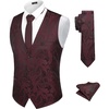 image:imageCOOFANDY Mens Suit Vest Tie Set 3PC Paisley Jacquard Waistcoat and Necktie Pocket Square for Holiday Party WeddingWine Red