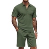 image:imageCOOFANDY Mens Waffle Knit Polo Shirt and Shorts Set 2 Pieces Outfits Summer Suit Casual Tracksuit with PocketsArmy Green