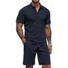 image:imageCOOFANDY Mens Waffle Knit Polo Shirt and Shorts Set 2 Pieces Outfits Summer Suit Casual Tracksuit with PocketsNavy Blue