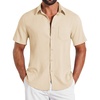 image:imageCOOFANDY Shirts for Mens Button Down Short Sleeve Shirts Casual Summer Beach Textured Shirts with PocketBeige