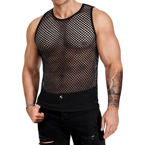 image:imageCOOFANDY Men Casual Tank Tops Mesh Shirt See Through Sleeveless Shirts Muscle Fishnet Fitted Tee Clubwear SummerBlack