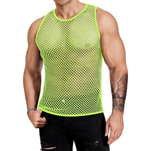 image:imageCOOFANDY Men Casual Tank Tops Mesh Shirt See Through Sleeveless Shirts Muscle Fishnet Fitted Tee Clubwear SummerLime Green