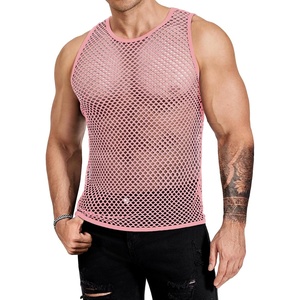 image:imageCOOFANDY Men Casual Tank Tops Mesh Shirt See Through Sleeveless Shirts Muscle Fishnet Fitted Tee Clubwear SummerPink