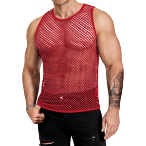image:imageCOOFANDY Men Casual Tank Tops Mesh Shirt See Through Sleeveless Shirts Muscle Fishnet Fitted Tee Clubwear SummerRed