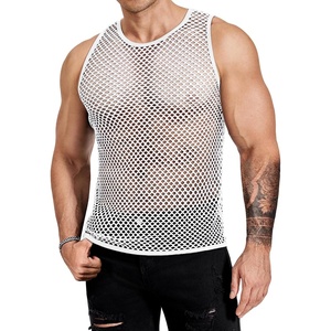 image:imageCOOFANDY Men Casual Tank Tops Mesh Shirt See Through Sleeveless Shirts Muscle Fishnet Fitted Tee Clubwear SummerWhite
