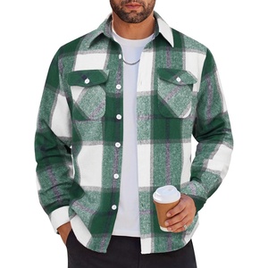 image:imageCOOFANDY Men Flannel Shirt Casual Button Down Shirt Jacket Long Sleeve Plaid Shirts with PocketsGreen