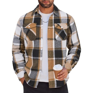 image:imageCOOFANDY Men Flannel Shirt Casual Button Down Shirt Jacket Long Sleeve Plaid Shirts with PocketsKhaki Gray