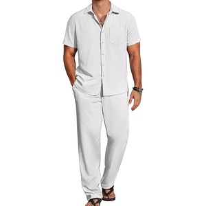 image:imageCOOFANDY Mens 2 Piece Casual Beach Outfits Short Sleeve Button Down Shirts Summer Loose Pant Sets Vacation Walking OutfitsAwhite