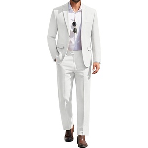 image:imageCOOFANDY Mens 2 Piece Suits Classic Fit Suit Set 2 Button Blazer Jacket and Dress Pants for Wedding Business PromWhite