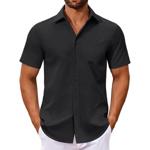 image:imageCOOFANDY Mens Button Down Shirts Short Sleeve Casual Dress Shirts Untucked Summer Shirt with PocketBlack