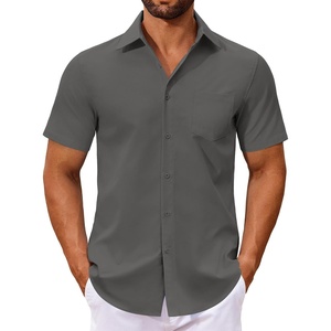 image:imageCOOFANDY Mens Button Down Shirts Short Sleeve Casual Dress Shirts Untucked Summer Shirt with PocketDark Grey