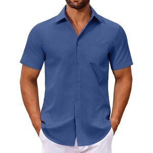 image:imageCOOFANDY Mens Button Down Shirts Short Sleeve Casual Dress Shirts Untucked Summer Shirt with PocketDenim Blue