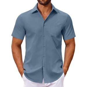 image:imageCOOFANDY Mens Button Down Shirts Short Sleeve Casual Dress Shirts Untucked Summer Shirt with PocketGrey Blue