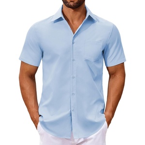 image:imageCOOFANDY Mens Button Down Shirts Short Sleeve Casual Dress Shirts Untucked Summer Shirt with PocketLight Blue