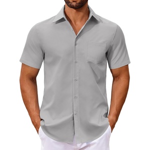 image:imageCOOFANDY Mens Button Down Shirts Short Sleeve Casual Dress Shirts Untucked Summer Shirt with PocketLight Grey