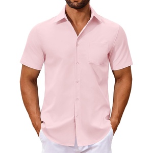 image:imageCOOFANDY Mens Button Down Shirts Short Sleeve Casual Dress Shirts Untucked Summer Shirt with PocketLight Pink