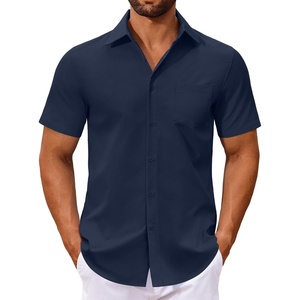 image:imageCOOFANDY Mens Button Down Shirts Short Sleeve Casual Dress Shirts Untucked Summer Shirt with PocketNavy Blue