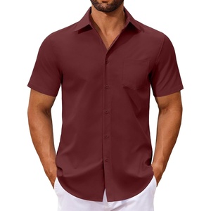 image:imageCOOFANDY Mens Button Down Shirts Short Sleeve Casual Dress Shirts Untucked Summer Shirt with PocketWine Red