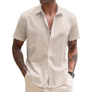 image:imageCOOFANDY Mens Button Down Short Sleeve Beach Shirts Casual Summer Button Up Cruise Vacation Linen ShirtChampagne
