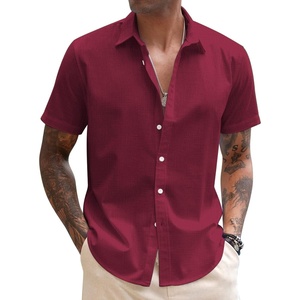image:imageCOOFANDY Mens Button Down Short Sleeve Beach Shirts Casual Summer Button Up Cruise Vacation Linen ShirtCrimson