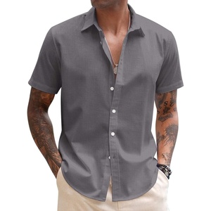 image:imageCOOFANDY Mens Button Down Short Sleeve Beach Shirts Casual Summer Button Up Cruise Vacation Linen ShirtDark Grey