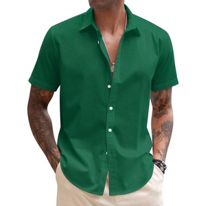 image:imageCOOFANDY Mens Button Down Short Sleeve Beach Shirts Casual Summer Button Up Cruise Vacation Linen ShirtEvergreen