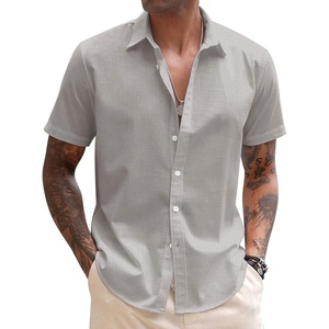 image:imageCOOFANDY Mens Button Down Short Sleeve Beach Shirts Casual Summer Button Up Cruise Vacation Linen ShirtGrey