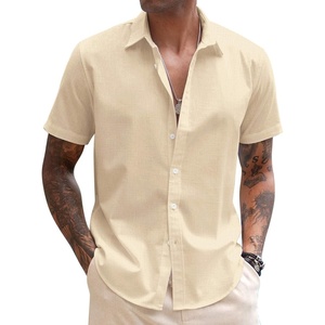 image:imageCOOFANDY Mens Button Down Short Sleeve Beach Shirts Casual Summer Button Up Cruise Vacation Linen ShirtKhaki