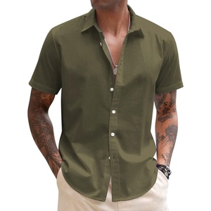 image:imageCOOFANDY Mens Button Down Short Sleeve Beach Shirts Casual Summer Button Up Cruise Vacation Linen ShirtOlive Green