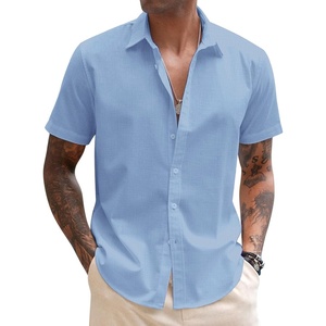 image:imageCOOFANDY Mens Button Down Short Sleeve Beach Shirts Casual Summer Button Up Cruise Vacation Linen ShirtSky Blue