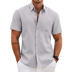 image:imageCOOFANDY Mens Button Down Short Sleeve Shirt Casual Cotton Summer Beach Wedding Linen Shirts with PocketLight Grey
