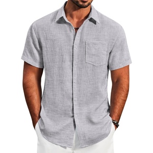 image:imageCOOFANDY Mens Button Down Short Sleeve Shirt Lightweight Casual Summer Beach Shirts with PocketLight Gray
