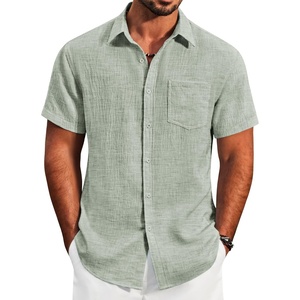 image:imageCOOFANDY Mens Button Down Short Sleeve Shirt Lightweight Casual Summer Beach Shirts with PocketLight Green
