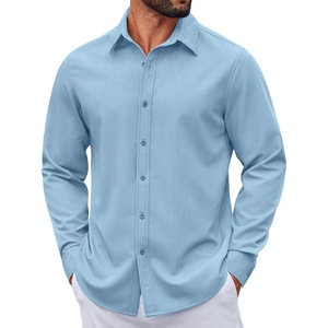 image:imageCOOFANDY Mens Casual Button Down Long Sleeve Untucked Denim Dress ShirtClear Blue